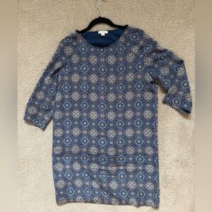 Patterned Blue and Tan Dress